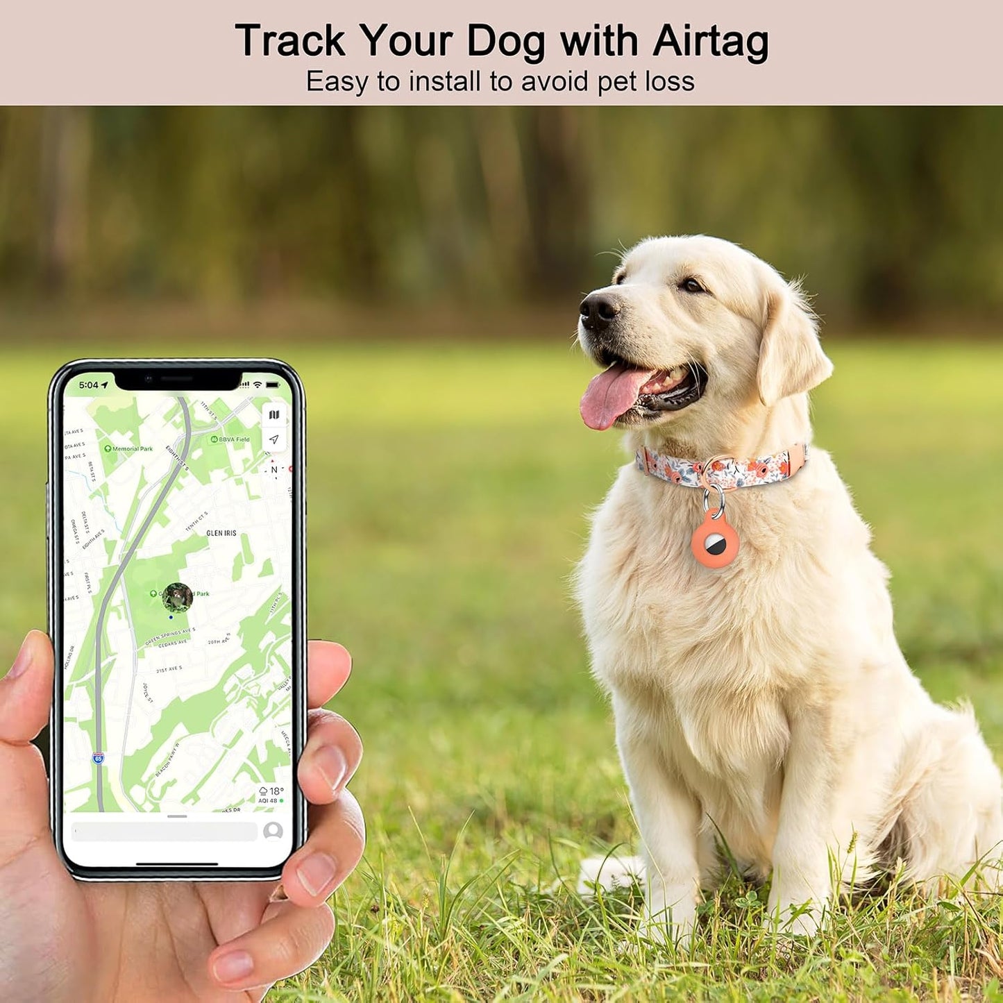 Dog Collar and Leash Set with AirTag Holder