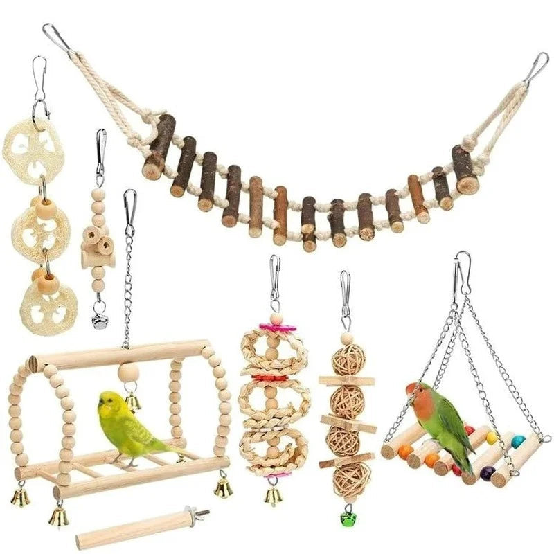 8 pc Bird Toy & Swing Set