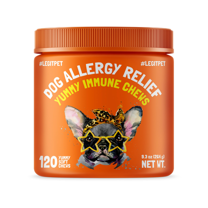 Allergy Relief Chews for Dogs & Immune & Digestive Supplement with Wild Salmon Oil Kelp Colostrum Turmeric Probiotics & Bee Pollen 120 Soft Treats