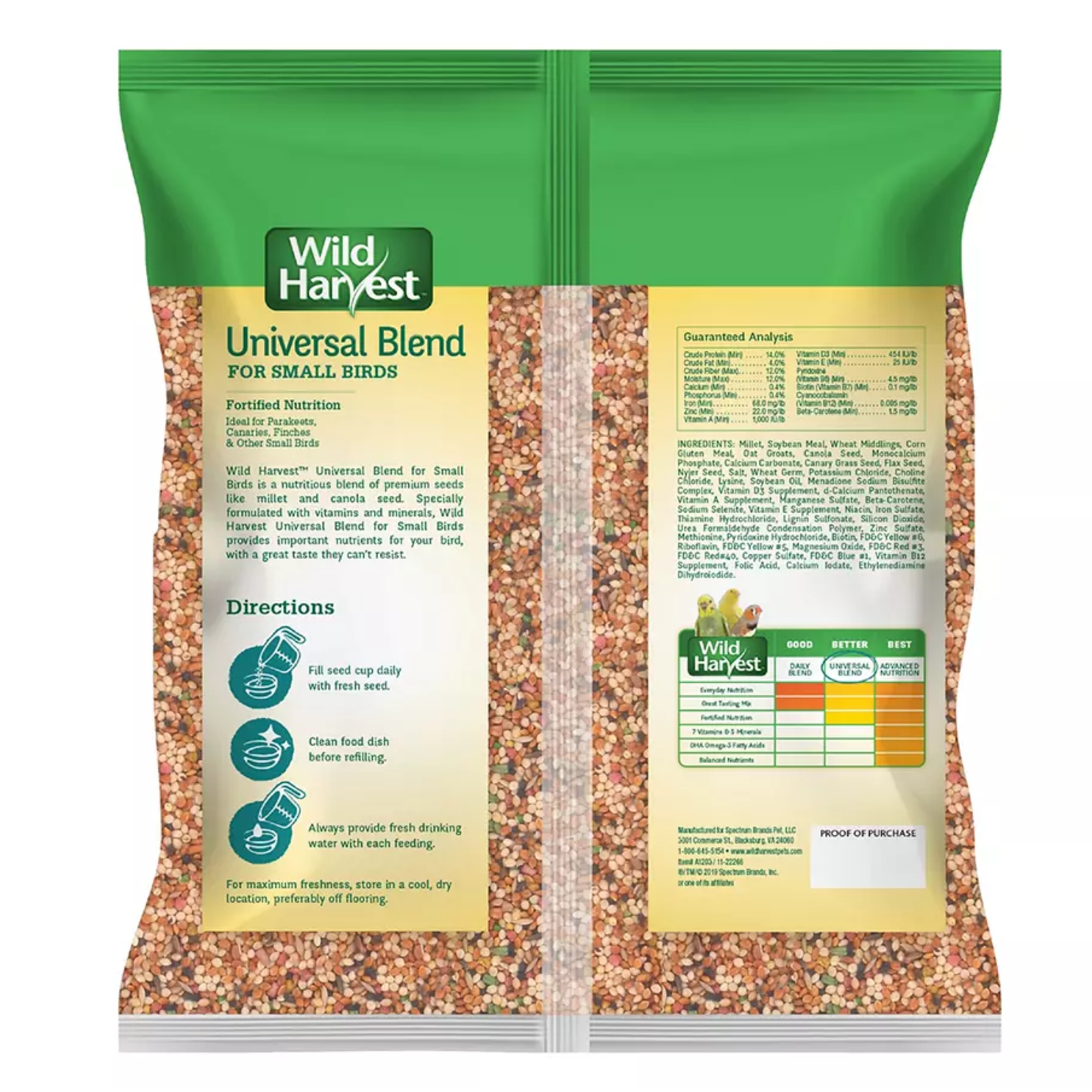 WILD HARVEST Bird Seed Collection: Universal Blend for Parakeet, Canaries, Finches, Cockatiel, Parrots and More 3lb