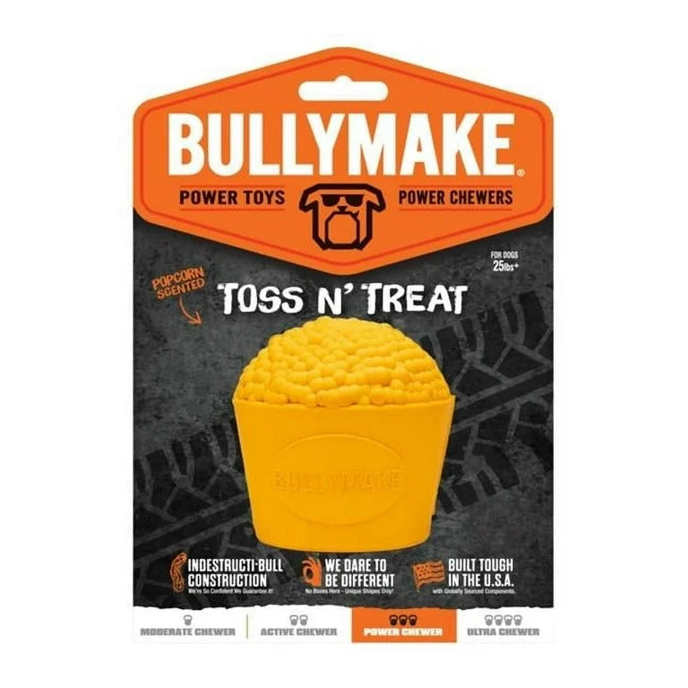 BullyMake Toss N Treat Flavored Dog Chew Toy - Popcorn, Butter