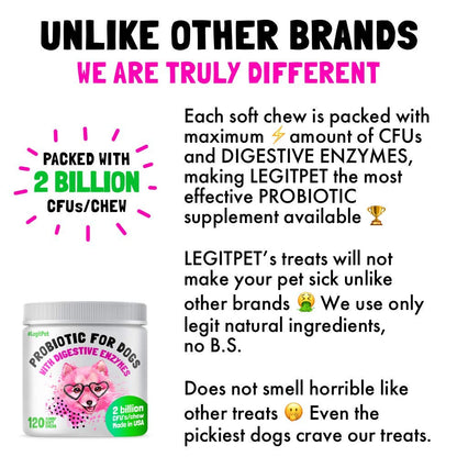 Probiotics for Dogs Natural Digestive Enzymes 120 Soft Chews