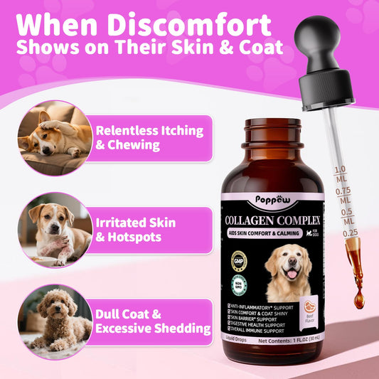 Liquid Collagen for Dogs Skin Comfort & Calming, Dog Itch Relief & Anti-Scratching & Coat Supplement with Biotin 2fl oz