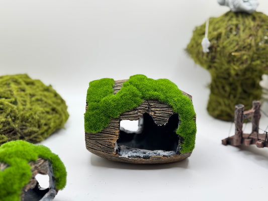 Moss Barrel Hideout Aquarium Decor