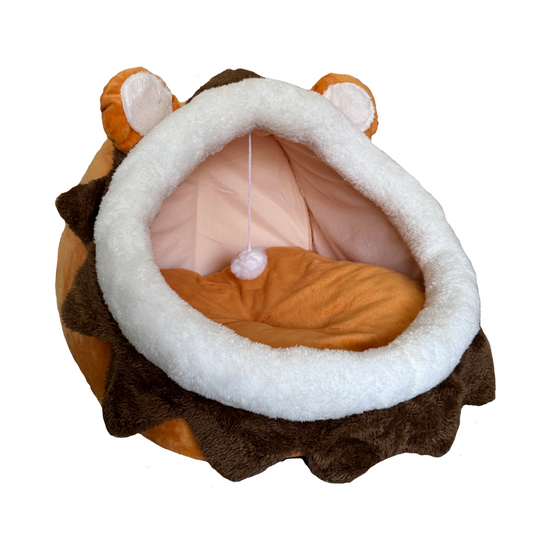 Cartoon Cat Bed with hanging Ball (Orange/Brown)