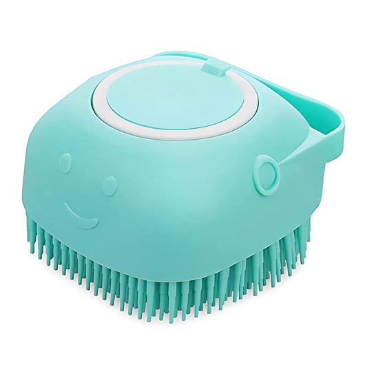 Dog Cat Bath Massage Brush Shampoo Dispenser-Blue